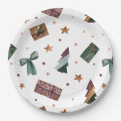 Assiettes En Carton Arbre de Noël rustique de vacances (Devant)