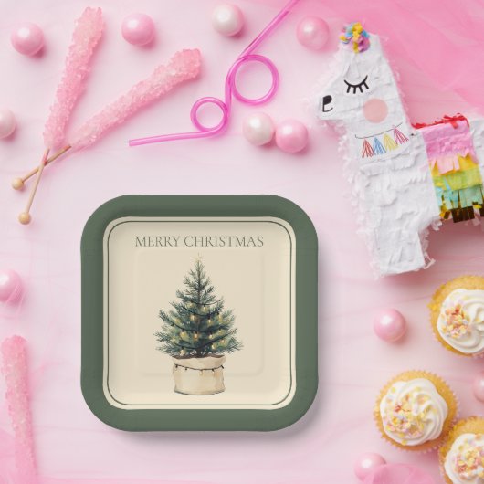 Assiettes En Carton Arbre de Noël rustique minimal (Fête)