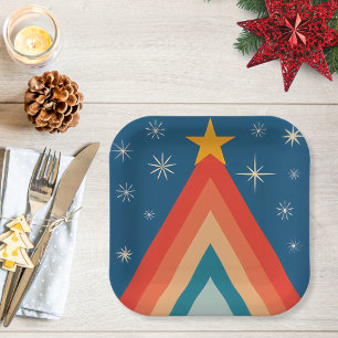 Assiettes En Carton Arbre de Noël Super minimaliste rouge et bleu rétr