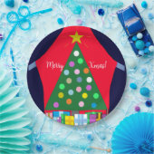 Assiettes En Carton Arbre de Noël vert avec Draps Bleus : (Fête)