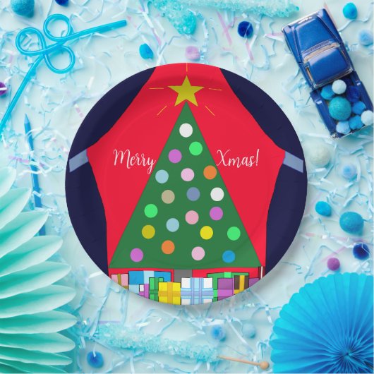 Assiettes En Carton Arbre de Noël vert avec Draps Bleus : (Fête)