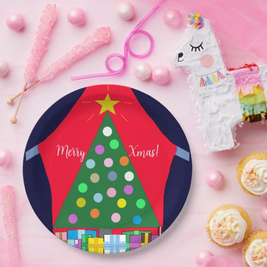 Assiettes En Carton Arbre de Noël vert avec Draps Bleus : (Fête)