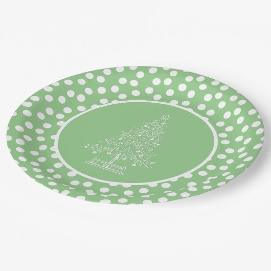 Assiettes En Carton Arbre de Noël vert et blanc (Angle)