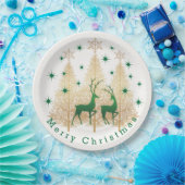 Assiettes En Carton Arbre de Noël vert et or, rennes, flocons de neige (Fête)