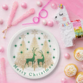 Assiettes En Carton Arbre de Noël vert et or, rennes, flocons de neige (Fête)