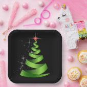 Assiettes En Carton Arbre de Noël vert étincelant (Fête)