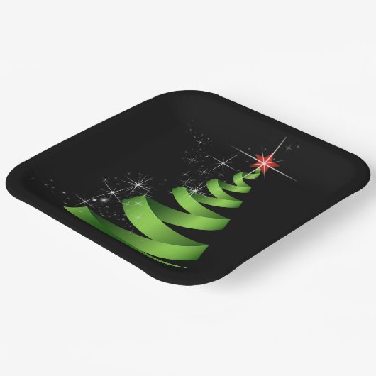 Assiettes En Carton Arbre de Noël vert étincelant (Angulaire)