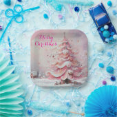 Assiettes En Carton Arbre de Noël Whimsical Pink White Swirls Neige (Fête)