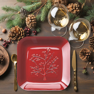 Assiettes En Carton Arbre de pomme en céramique rouge