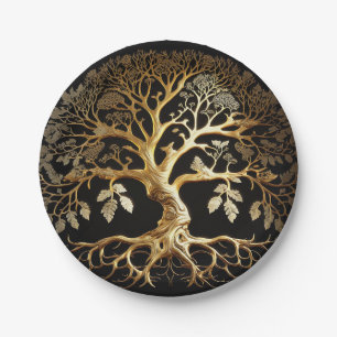 Assiettes En Carton Arbre doré de la vie Yggdrasil