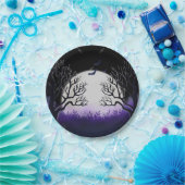 Assiettes En Carton Arbre éffrayant Purple & Black Pleine lune chauve (Fête)