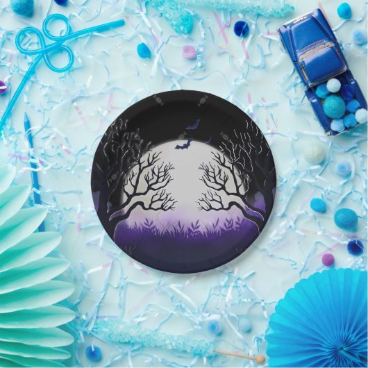Assiettes En Carton Arbre éffrayant Purple & Black Pleine lune chauve (Fête)
