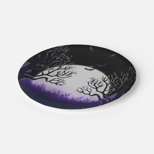 Assiettes En Carton Arbre éffrayant Purple & Black Pleine lune chauve (Angle)