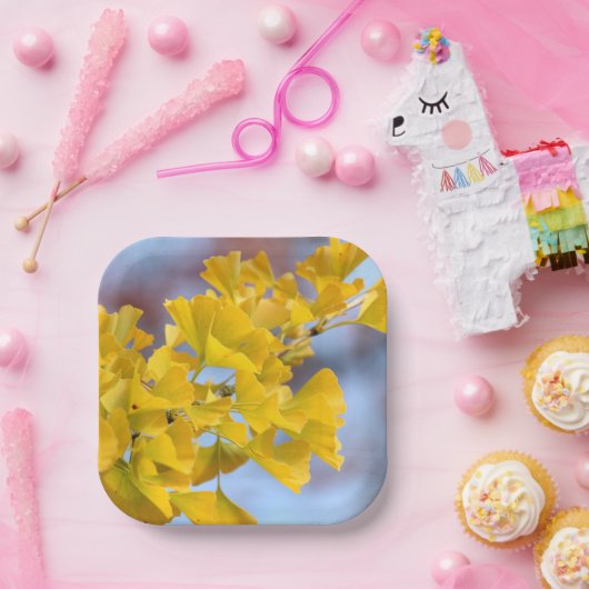 Assiettes En Carton Arbre Ginkgo Feuille jaune (Fête)