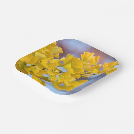 Assiettes En Carton Arbre Ginkgo Feuille jaune (Angulaire)