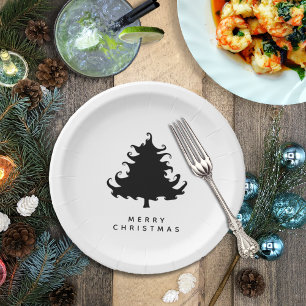Assiettes En Carton Arbre noir Joyeux Noël