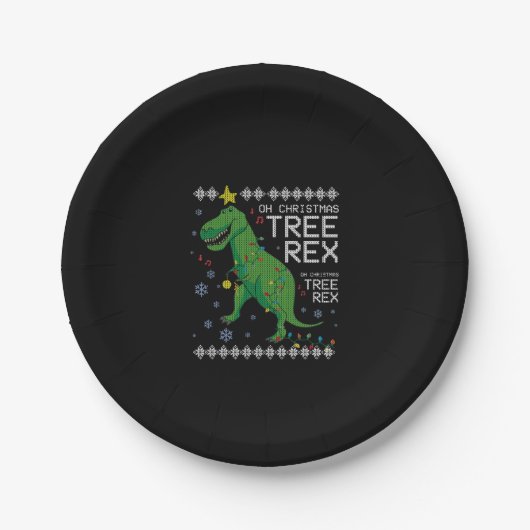 Assiettes En Carton Arbre Rex laide de Noël Dino T-rex Funny O (Devant)