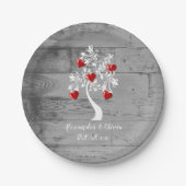 Assiettes En Carton Arbre rouge des coeurs Plaque en papier Mariage (Devant)