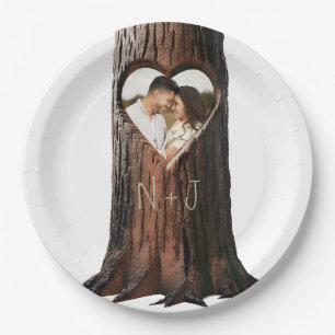 Assiettes En Carton Arbre Sculpté en forme de Coeur Souche Rustique Ma