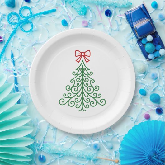 Assiettes En Carton Arbre simple avec bow Noël moderne (Fête)