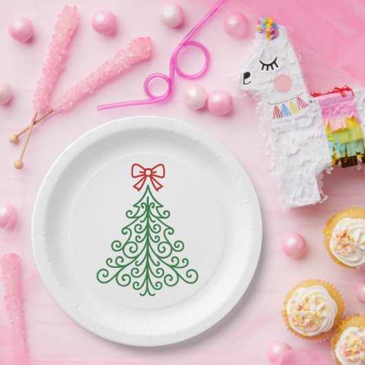 Assiettes En Carton Arbre simple avec bow Noël moderne (Fête)