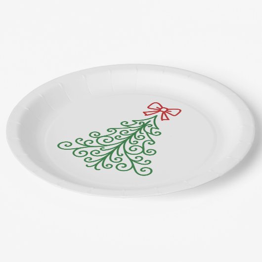 Assiettes En Carton Arbre simple avec bow Noël moderne (Angle)