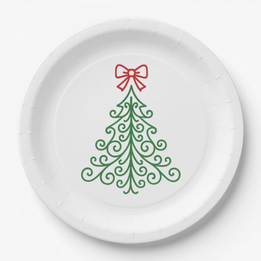 Assiettes En Carton Arbre simple avec bow Noël moderne (Devant)