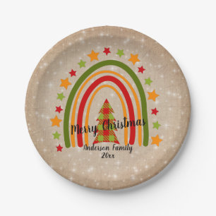Assiettes En Carton Arbre Tartan de Noël Arc-en-ciel moderne 20xx Text