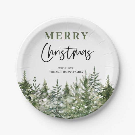 Assiettes En Carton Arbre vert de Noël | Joyeux Noël (Devant)