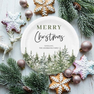 Assiettes En Carton Arbre vert de Noël   Joyeux Noël