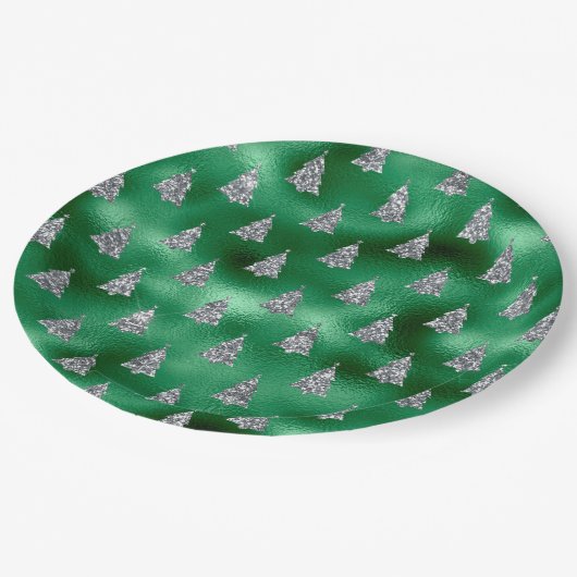 Assiettes En Carton Arbres d'argent élégant Noël (Angle)