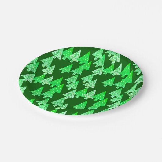 Assiettes En Carton Arbres de Noël à fleurs modernes - vert de pin (Angle)