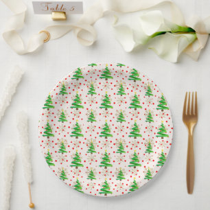 Assiettes En Carton Arbres de Noël et flocons d'or