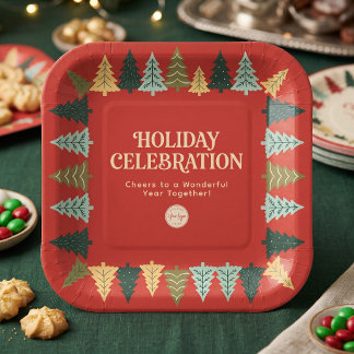 Assiettes En Carton Arbres de Noël Modernes Joyeuses Fêtes d'Entrepris