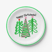 Assiettes En Carton Arbres de Noël rose vert (Devant)