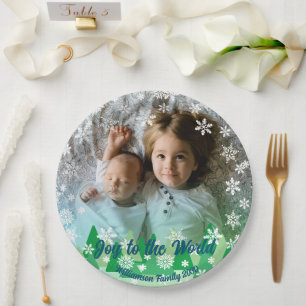 Assiettes En Carton Arbres de Noël Snowflakes blanc Joie au monde