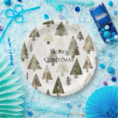 Assiettes En Carton Arbres de Noël vert olive (Fête)