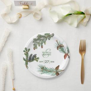 Assiettes En Carton Arbres de pin rustiques Forêt de verdure Mariage 
