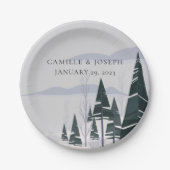 Assiettes En Carton Arbres d'hiver Mariage de la forêt de neige modern (Devant)
