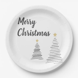 Assiettes En Carton Arbres élégants noirs et blancs de Joyeux Noël