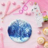 Assiettes En Carton Arbres et scène de neige, Bleu de Cobalt (Fête)