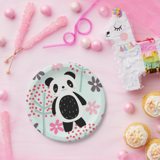 Assiettes En Carton Arbres, fleurs et ours de panda (Fête)