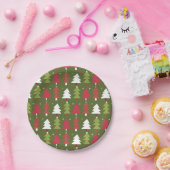 Assiettes En Carton Arbres rouges, verts et blancs avec dos vert (Fête)