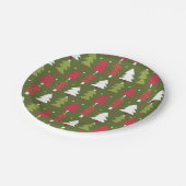 Assiettes En Carton Arbres rouges, verts et blancs avec dos vert (Angle)