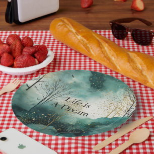 Assiettes En Carton Arbres verts en or