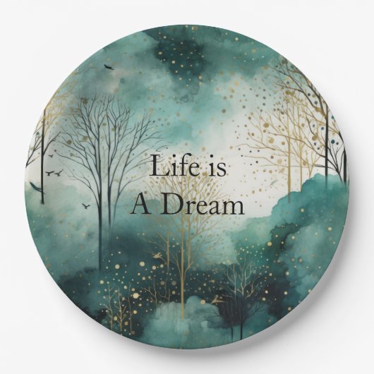 Assiettes En Carton Arbres verts en or (Devant)