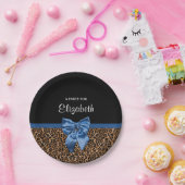 Assiettes En Carton Arc bleu élégant et nom d'empreinte de léopard (Fête)