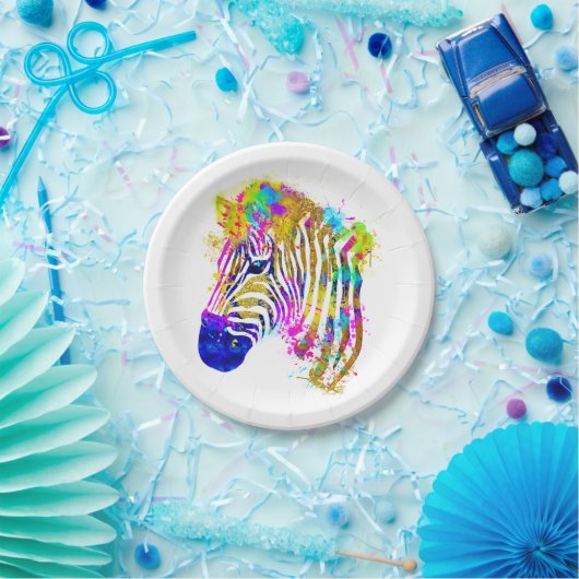 Assiettes En Carton Arc en arc-en-ciel Peinture Zebra Graphique (Fête)