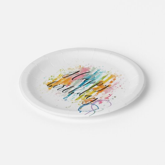 Assiettes En Carton Arc en arc-en-ciel Rayures d'aquarelle et plaques  (Angle)