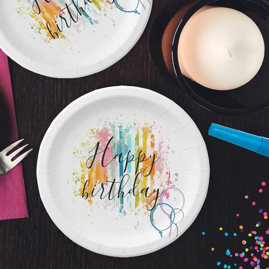 Assiettes En Carton Arc en arc-en-ciel Rayures d'aquarelle et plaques